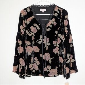 NWT Nanette Lepore Black Pink Floral Velvet Burnout Moody Romance Blouse XS